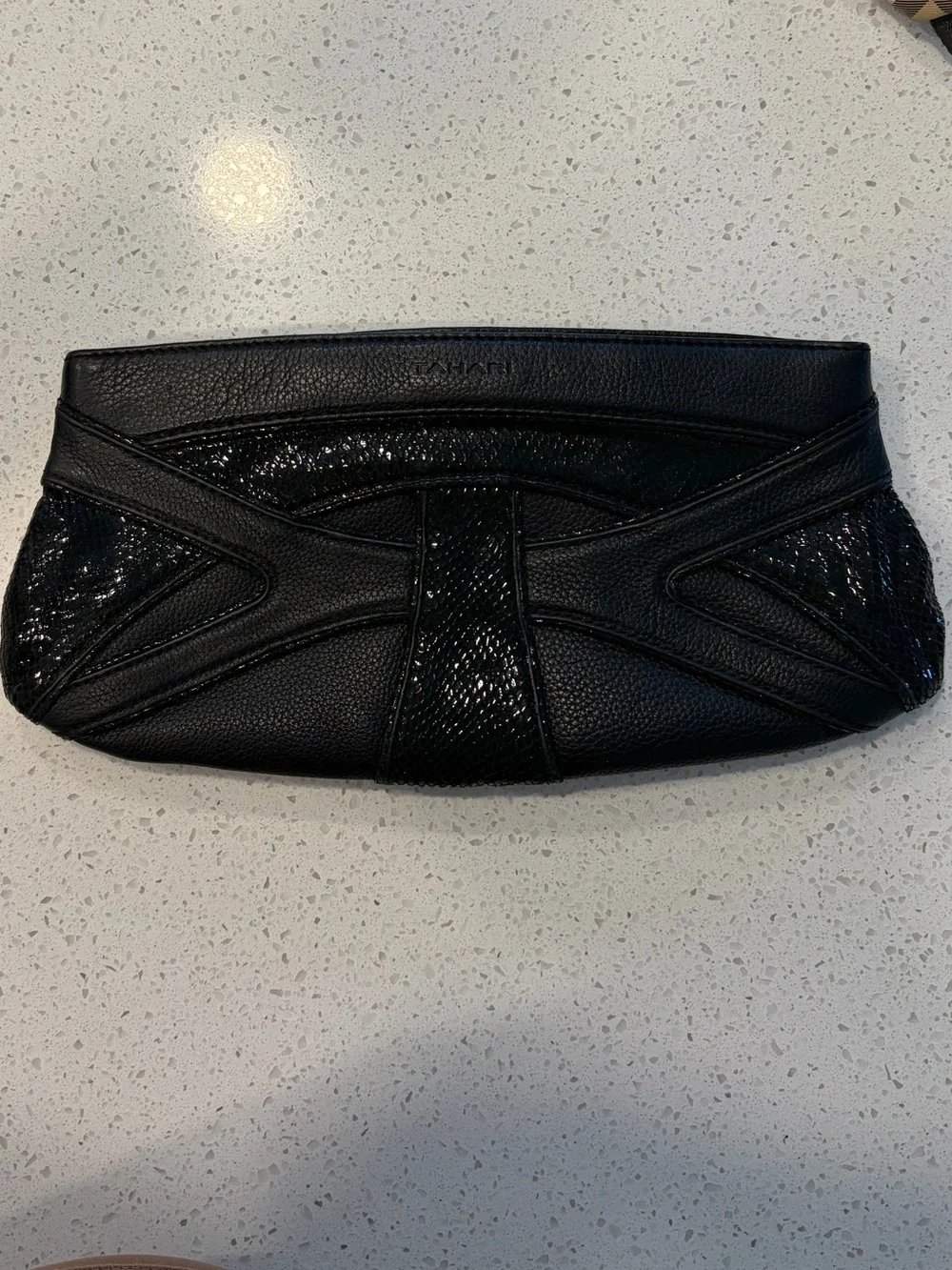 Tahari Leather Mixed Media Clutch